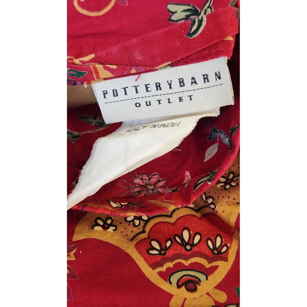 Pottery Barn Quilted Euro Pillow Sham Red Floral Paisley Cotton Cottagecore